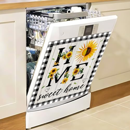Image of Sunflower Summer Dishwasher Magnet Cover, Sweet Home Spring Dishwasher Magnetic Covers for Kitchen Decoration Farmhouse Dish Washer Covers Refrigerator Sticker Fridge Panel Decal 23x26In