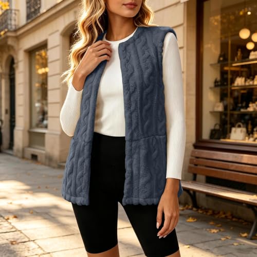 Fleece Vest Women Fuzzy Textured Sleeveless Open Front Fall Outerwear - image 3