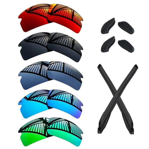 Image of Replacement Lenses for Oakley Flak 2.0 XL OO9188 Sunglasses 5 Pairs with Rubber Kits - Solid Black+Emerald+Ice Blue+Fire Red+Titanium