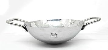 NYRA Stainless Steel Hammered Finish Kadhai Round Bottom Kadrai/Wok | Cookware | Home & Kitchen (Large)