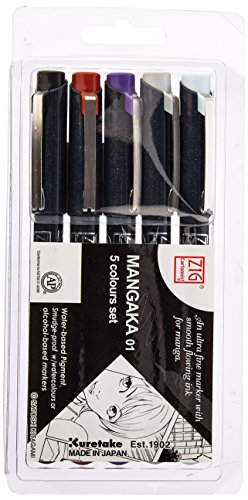 ZIG Mangaka Mixte 01 lot de 5 feutres de précision assortis pour dessin