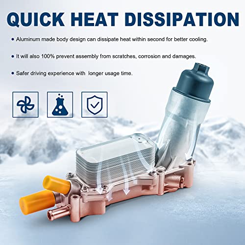 Mostplus Aluminum Engine Oil Cooler And Oil Filter Housing Adapter Assembly 926-876 926-959 5184294Ae Compatible With 2011-2017 Chrysler Challenger Jeep Ram 1500 3.6L #TOP5