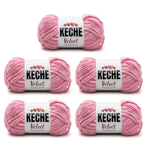 Image of Keche Velvet Yarn for Crocheting, Soft Chenille Bulky Baby Blanket Amigurumi Yarn 100 gr (132 yds) 5 Skeins - Powder Pink