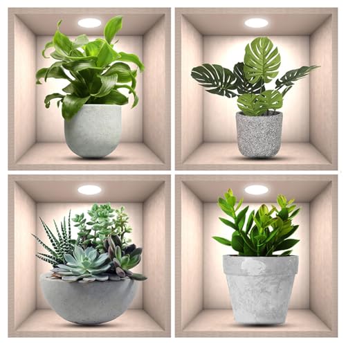 4pcs 3D Potted Plant Wall Stickers,...