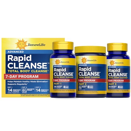 Renew Life Adult Cleanse - 7-Day Rapid Total Body Cleanse for Men & Women - 3-Part, 7-Day Program - Gluten, Dairy & Soy Free - 28 Vegetarian Capsules + 2.2 Ounce Powder Formula (Packaging May Vary)