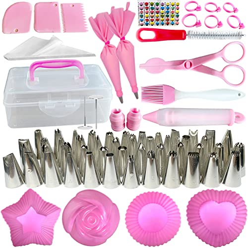 103 Pcs Icing Piping Tips Kit with 48 Numbered Icing Tips & Pattern Chart,32 Pastry Bags,2 Couplers, 3 Comb Scrapers,6 Ties,1 Cake Pen for Cake Cookies Decorating Baking