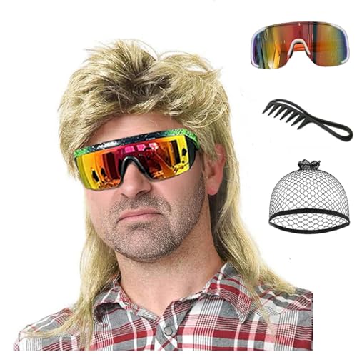 Image of 80s Men's Mullet Wig, Long Ombre Blonde & Black Retro Wig for Halloween Cosplay, Punk Rock Costume, Fancy Dress & 80s Theme Party (Blonde Mix Black)