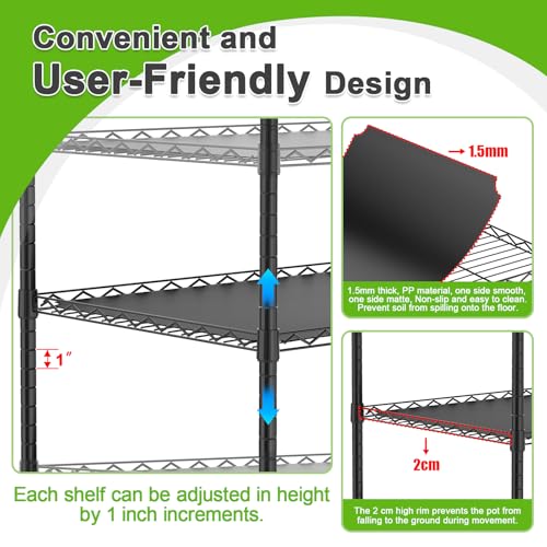 Abimars 5-Tier Greenhouse with Grow Light, Shelf Height Adjustable Metal Plant Shelf with PVC Cover and Wheels, Includes 5-Pack 2900K Full Spectrum Plant Lights, 13x29x73inch - Image 3