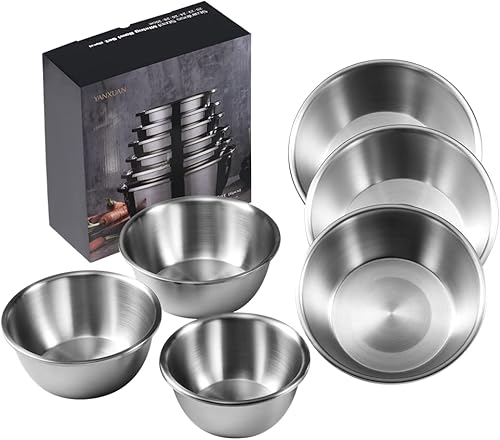 YANXUAN Juego de 6 cuencos para mezclar de acero inoxidable para ahorrar espacio cuencos resistentes para cocinar hornear preparar fácil de limpiar