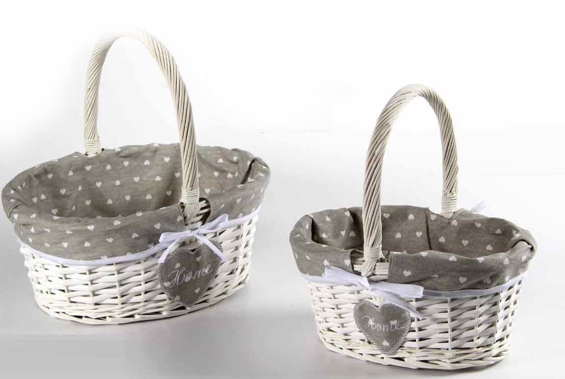 SET 2 CESTE OVALI IN VIMINI DECORO FIOCCO H 15-16 CM