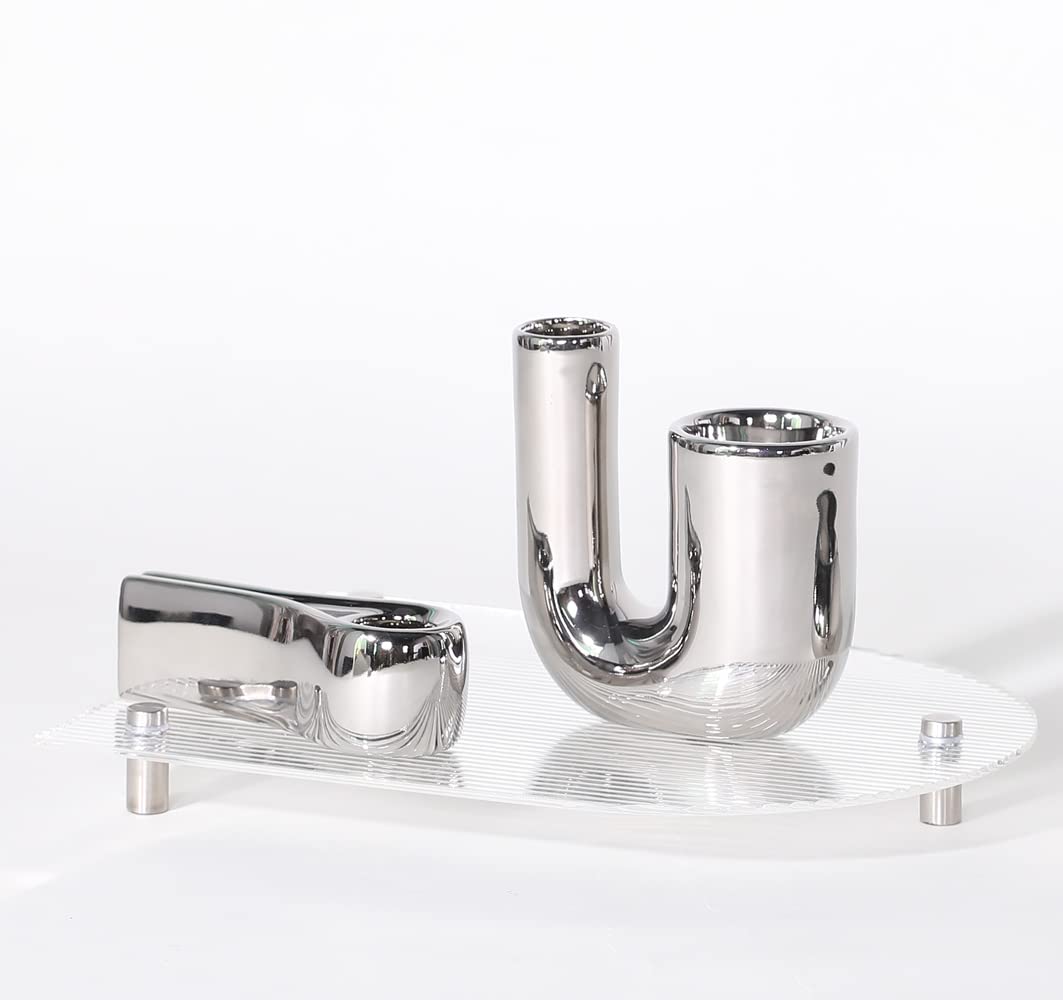 Lot de 3 bougeoirs en céramique argentée pour bougie chauffe-plat - Pour fête de mariage, décoration d'intérieur
