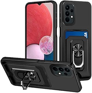 Coolden for Samsung A13 4G Case with Card Holder Ring Kickstand Slim Soft TPU Silicone Shockproof Case Anti-Scratch Protective Case Wallet Case Cover for Samsung Galaxy A13 4G Phone Case-Black