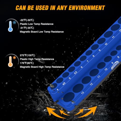 Image of GOOACC 3 PCS Magnetic Socket Organizer Set, Heavy Duty Metric Socket Organizer Tray 1 /4 inch 3 /8 inch 1 /2 inch Impact Drive Sockets Holds 75, Magnetic Socket Holder for Tool Box Drawer Chest Garage Storage, Blue