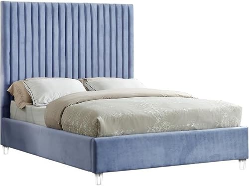 Vista 13 de Meridian Furniture CandaceNavy-T Candace Collection Modern Cama individual tapizada de terciopelo contemporánea, tela de terciopelo azul marino