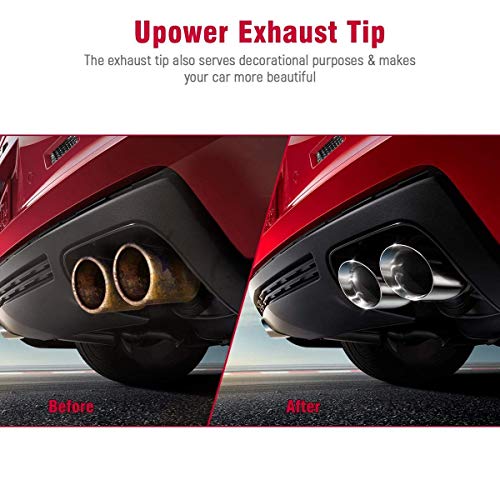 Pack Of 2 Upower Dual Exhaust Tip Tailpipe 2.5 Inch Inlet 3.5" Outlet 9.5" Length Polished Stainless 1.2Mm Thickness (Double Wall Slant Edge) #TOP7