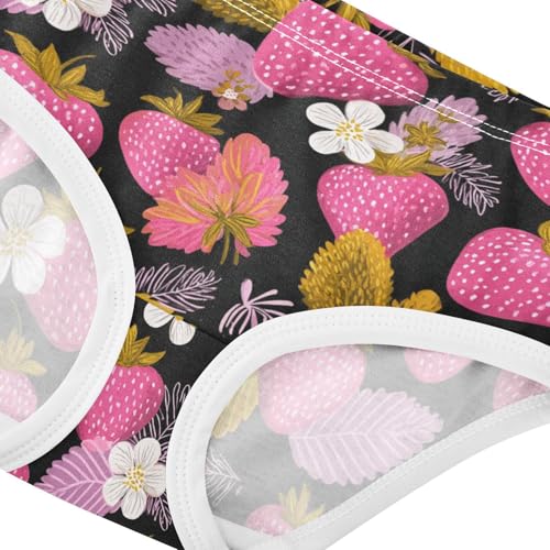 Wusikd Pink Strawberries Girls' Underwear Cotton White Flowers Girls Briefs Soft Toddler Underwear 2T4
