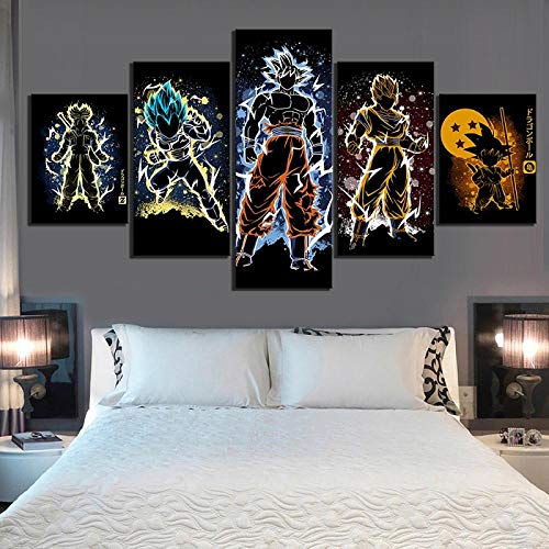 BAIOKAISHUII 5 pièces Impressions Affiche Peinture Mur oeuvre modulaire Photos Dragon Ball Z Goku...
