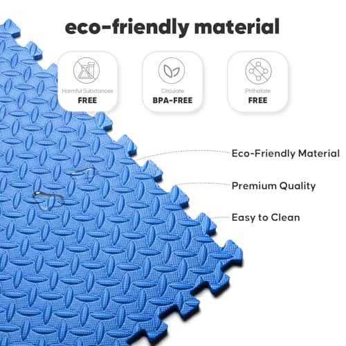 Image of 32 Pack Home Gym Mat, Puzzle Exercise Mat,EVA Interlocking Foam Floor Tiles for Home Workout Equipment and Kids' Play Areas - Blue, 24 in x 24 in x in - 32 Tiles (Blue, 32 Pack 128 sq ft)