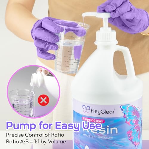 Image of HeyClear 2 Gallon Epoxy Resin Kit with Pumps, Crystal Clear and Hard Upgraded 2 Part Resin and Hardener Resina Epoxica for Casting Coating, Countertop, Table top, Wood, Art DIY Handcraft Jewelry