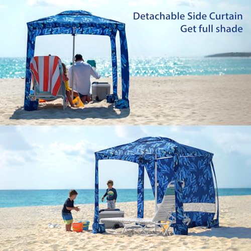 AMMSUN Beach Cabana, 6.2'×6.2' Beach Canopy, Easy Set up and Take Down, Cabana Tent with Sand Pockets, Instant Sun Shade with Side Wall, Coral Tropical - Image 5