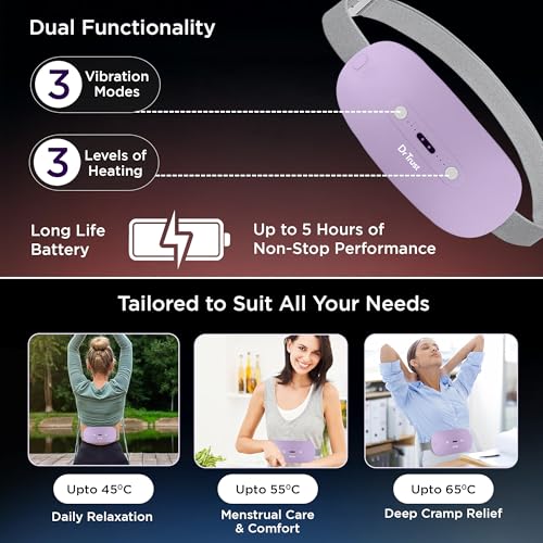 Image of Dr Trust USA Menstrual Period Cramp Relief Massager, Back and Belly Electric Heating Pad for Women with 3-Speed Temperature Adjustment and 4-Speed Massage Modes, Portable, Cordless -389