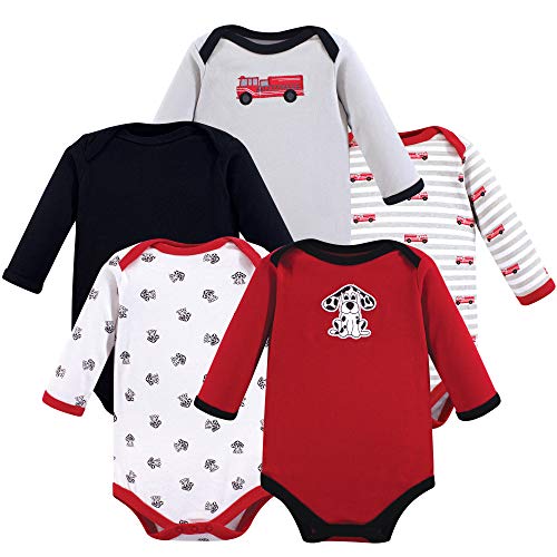 Luvable Friends Unisex Baby Cotton Long-Sleeve Bodysuits, Fire Truck, 3-6 Months