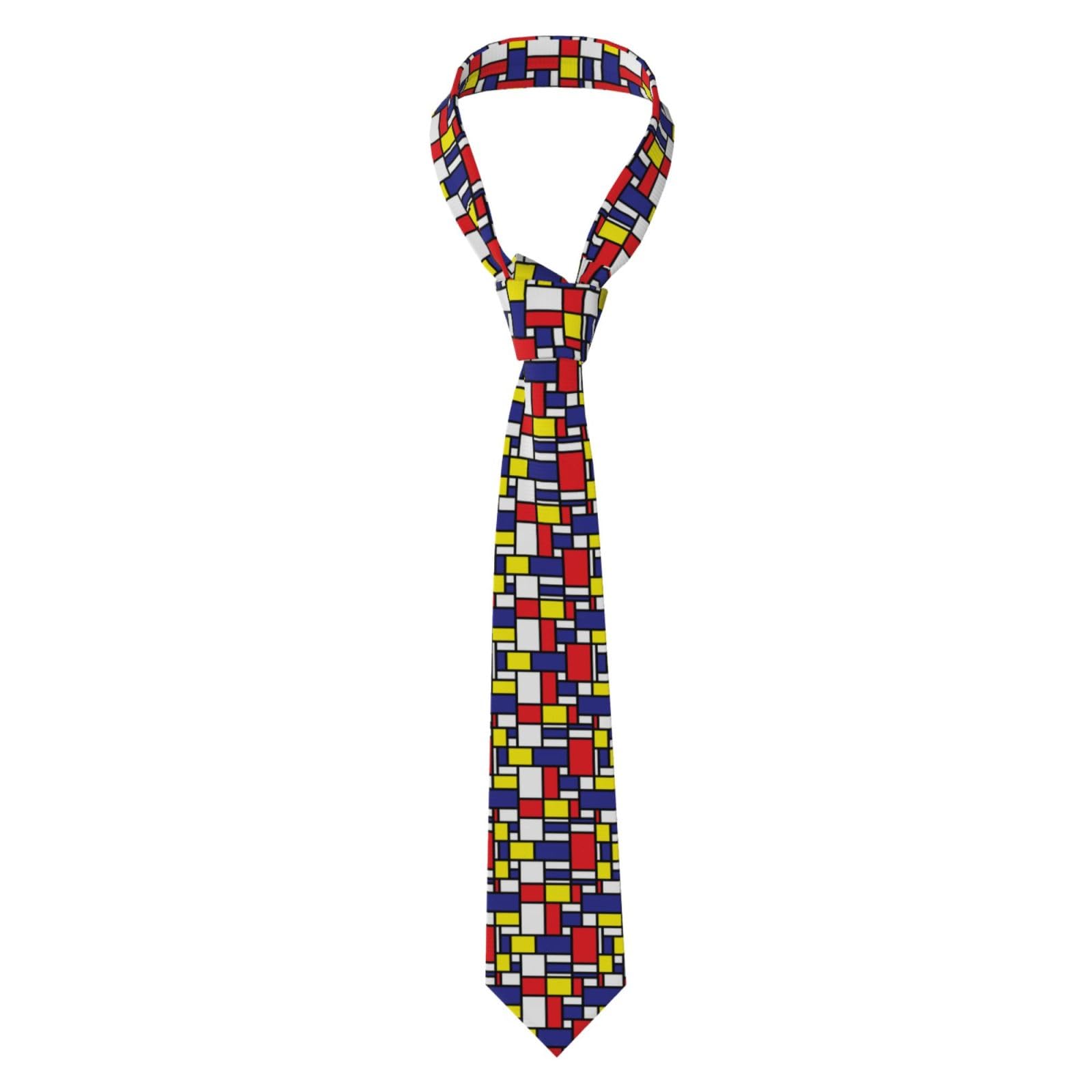 Tcoay Unisex As Picture Neck Classic Ties Men's Business Ties Slim For Wedding Party Ties,Mondrian Pattern Printing