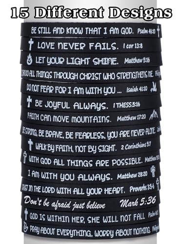 Image of Sureio 15 Pcs Christian Gift Bracelets for Women Men Inspirational Leather Religious Bible Verse God Faith Scripture Bracelet