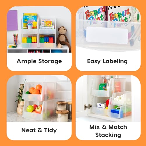 Image of IRIS USA Clear Plastic Stackable Storage Bins, X Large- 4 Pack, Open Front Fridge Pantry Kitchen Closet Cabinet Bathroom Organizer Basket for Organizing Snack, Cans, Office Supplies, and Coffee Pods