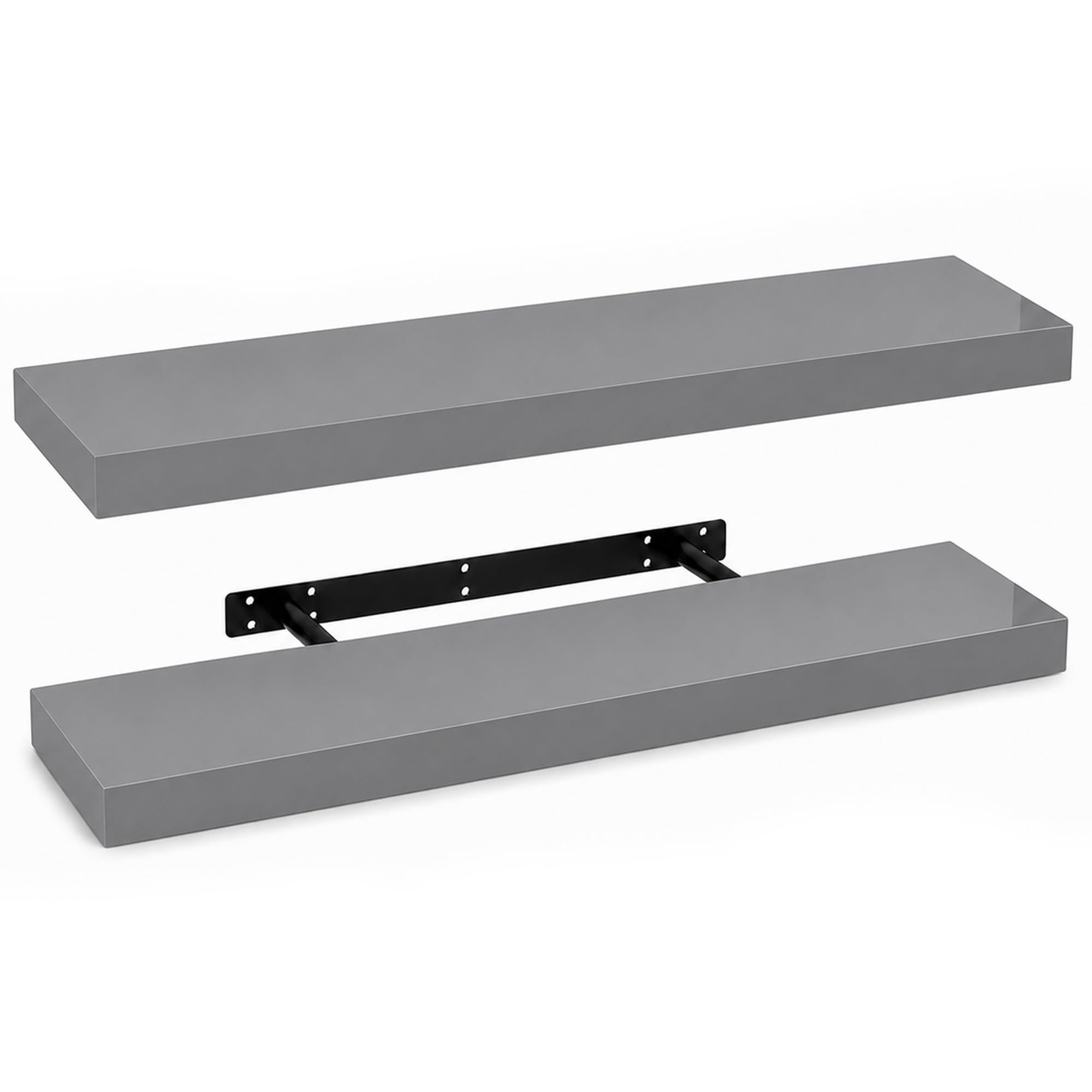 iTrend High Gloss Grey Floating Wall Shelf, Wall Mounted Floating Storage Shelves, Modern Book Shelf Display for Living Room, Bedroom, Kitchen & Bathroom, Bracket Included - 80cm, Pack of 2