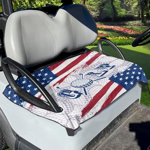 ZIATUBLES USA Flag Golf Pattern Golf Cart Seat Cover for Most 2 Passenger Club Car Fashion Seat Decoration Soft Breathable Fabric Golf Cart Seat Towel Protector Universal Fit