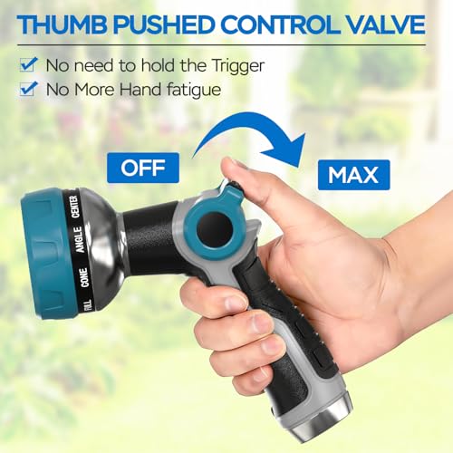 Heavy Duty Garden Hose Nozzle - 10 Spray Patterns, Thumb Control Water Pressure, Semi-Metal Construction Ergonomic Anti-Slip Handle, Hose Nozzle for Watering Plants, Car Wash, Pet Shower by HmiL-U - Image 4