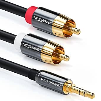 deleyCON 2m Kabel Klinke Cinch - 3 5mm Klinke do Cinch RCA - Kabel Audio Stereo - 1x Wtyk 3 5mm na 2x Wtyk RCA - Metalowe Wtyki - Czarny