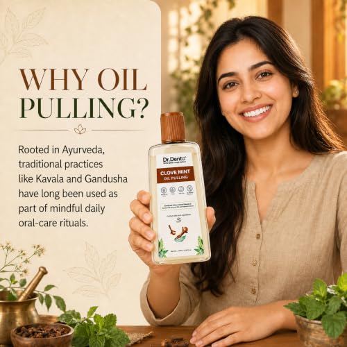 Image of Dr.Dento Clove Mint Oil Pulling | Ayurvedic Kavala (Gargling) Gandusha (Oil Holding) Oral Detox | Sesame, Coconut & Clove Oil Blend | Alcohol-Free & Vegan | Fresh Breath & Healthy Gums (100ml)