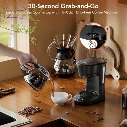 Image of Electactic 5 Cup Programmable Drip Coffee Maker, 24H Delay Brew, 2H Keep Warm & Auto Shut Off, Pause & Serve, Reusable Filter, Glass Coffee Pot, Small Coffee Machine for Home Office