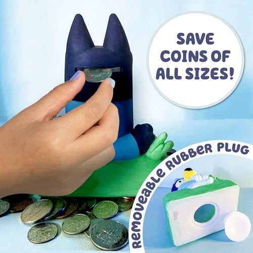 Image of Bluey Paint Your Own Piggy Bank, Includes 6 Paints, Vinyl Stickers, Craft for Kids, Great Gift Birthday Party, Toy Figures, Paintable Toys for Toddlers 1-3