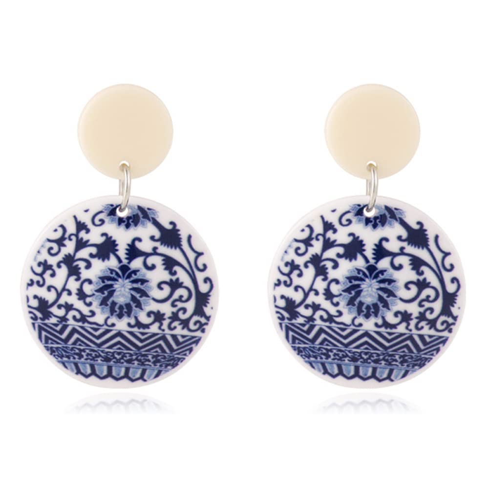 MIGUO STORE Chic Fashion Royal Blue Geometric Earrings Acrylic Ethnic Style Dangle Drop Earrings for Women Unique Personalized Charm Earrings Gift
