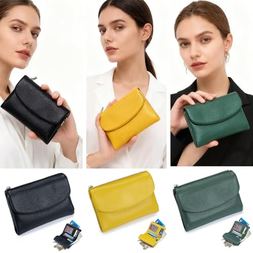 JoyfullyGo Unisex Pebble Real Leather RFID Wallet for Women & Men with Card Slots, Coin Purse & Cash Pocket, Genuine Leather Slim Minimalist Bifold Wallet (G)4