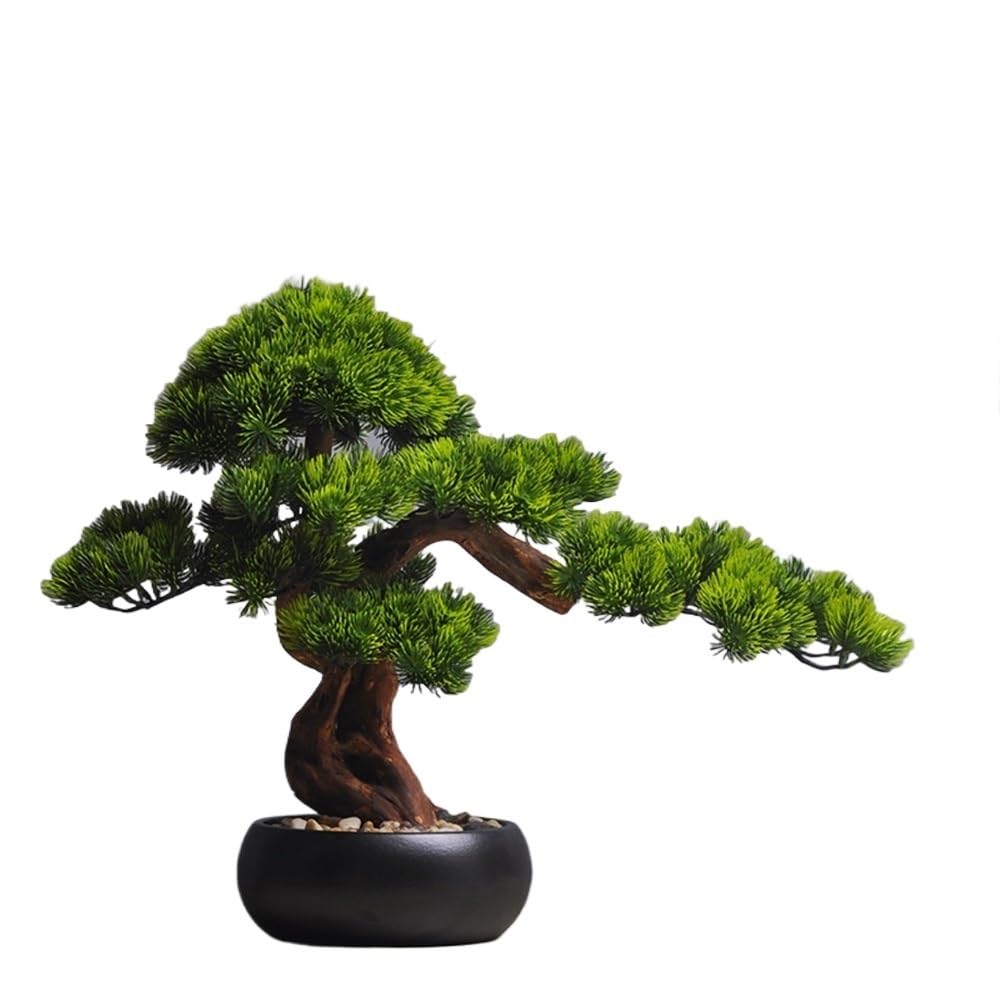 IUokLU Artificial Bonsai Simulation Beauty Pine with Black Pot Arrangement Home Living Room Potted Plants Desktop