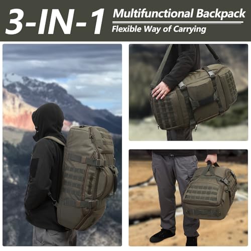 Image of Hannibal Tactical 55L Large Duffle Bag, 3-in-1 Tactical Backpack MOLLE Pack for Sports, Gym, Outdoor, Olive Green