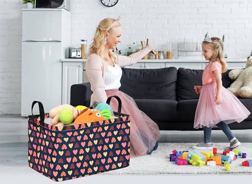 Image of Heart Valentine Gift Love Storage Basket Clothes Laundry Storage Box Shelf Bins, Gift Basket Laundry Hamper with Handles