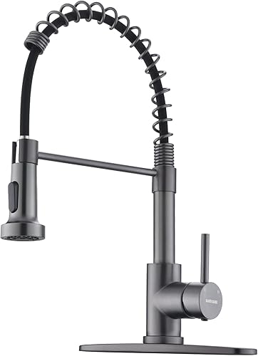 Miniatura 48 de WEWE Llave de cocina dorada cepillado con pulverizador desplegable, llave con resorte de latón/acero inoxidable, un mango, con placa de cubierta, 1