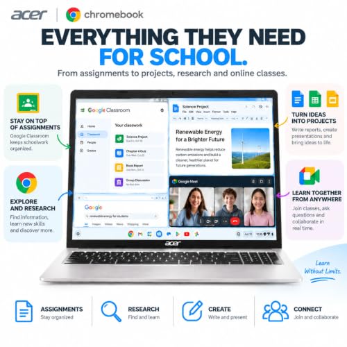 Acer Chromebook 15.6" Student Laptop, FHD 1080p Anti-Glare Display, Dual-Core Intel Celeron Processor, 64GB Storage, Sleeve, WiFi 6, 10-Hour Battery, Glare-Reducing Webcam, Everyday Use - image 3