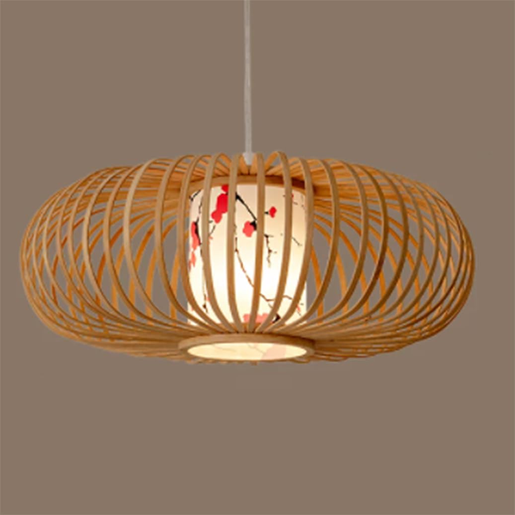 CSSYKV 23.6" Natural Bamboo Lantern Handmade Chandelier Chinese Wicker Woven Light Fixture Oval Shape Faux Parchment Shade E26 Socket for Dining Room Kitchen Island Living Room Home Decor