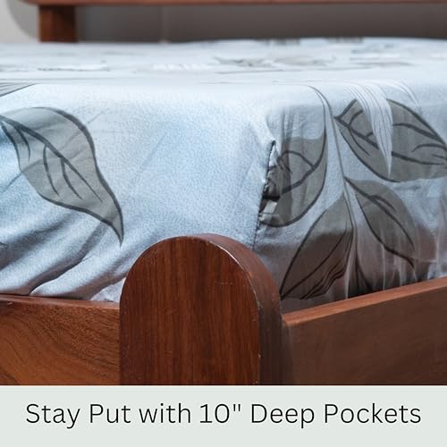 Image of Amazon Brand - Umi Cotton Fitted Bedsheet, Queen Size 78x60 Inches, Elastic Fit Bed Sheet, 10 Inch Deep Pocket, Soft Breathable Bedding, Durable Easy Care, with Pillow Cover-Misty Meadow