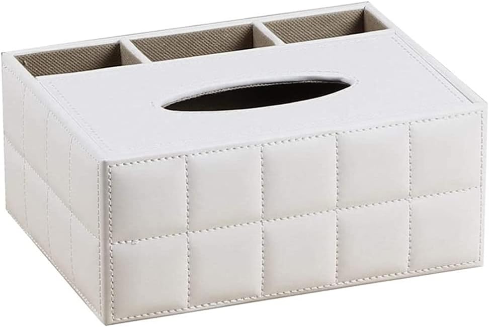SEIWEI PU Leather Rectangular Tissue Box Cover, Black/White Multifunctional Tissue Box Holder with Remote Control Box, Decorative Tissue Organizer for Home/Office/Restaurant