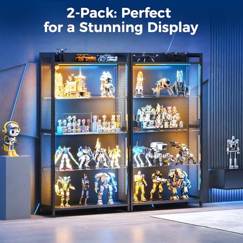 Image of AODK 2-Pack Display Cabinet with RGB LED Lights & Glass Shelf