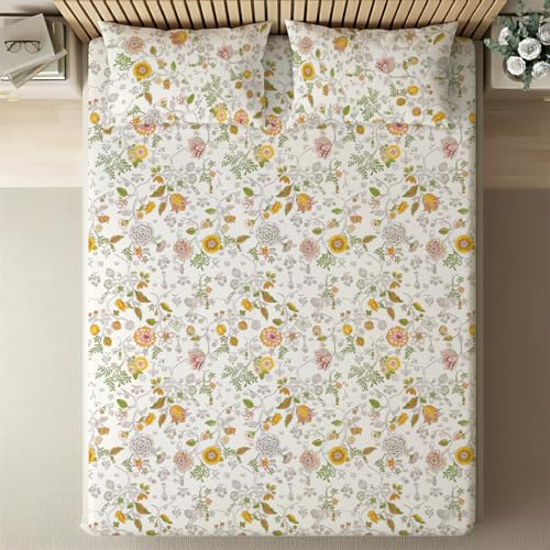 Image of Livspace Cotton Queen Size Bedsheet for Double Bed | 100 inch x 88 inch | 144 TC Flat Cotton Bedsheet with 2 Pillow Covers, Soft & Breathable - Bello Pure Nest Collection (Yellow)
