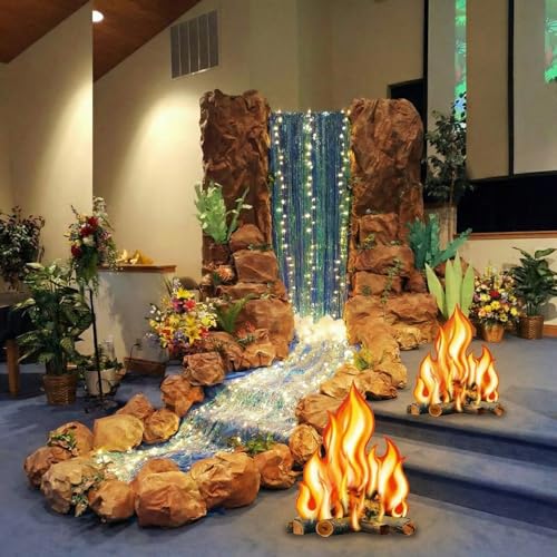 Spiareal 7 Pcs Waterfall Landscaping Kit for Classroom Vbs Decorations DIY Rainforest Campfire Backdrop with LED Light Bible Story Scene 3D Stream Props Vacation Bible School Jungle Church Event 2026