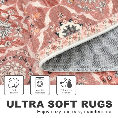 KILOCOCO 2x5 Runner Rug, Moroccan Super Soft Washable Hallway Entryway Runner Rug, Accent Print Faux Wool Kitchen Runner Rug 5 Feet Non-Slip Runners Boho Rug Runners for Bedroom, Terracotta